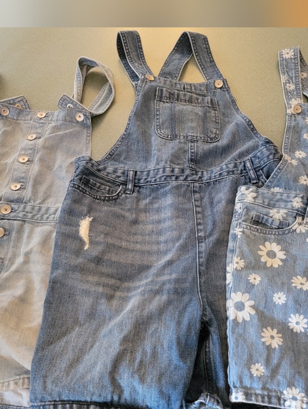 Children's Place Kids Denim Short Overalls in Light and Medium Blue